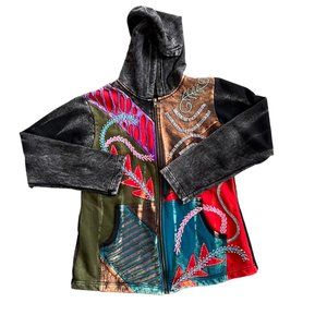 Rising International Boho Embroidered Hooded Sweatshirt M